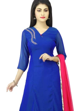 Plain Georgette Straight Suit in Blue