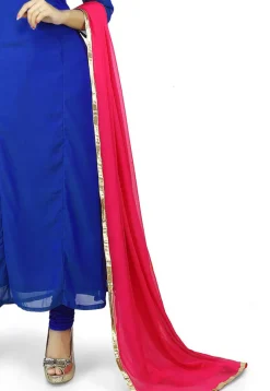 Plain Georgette Straight Suit in Blue