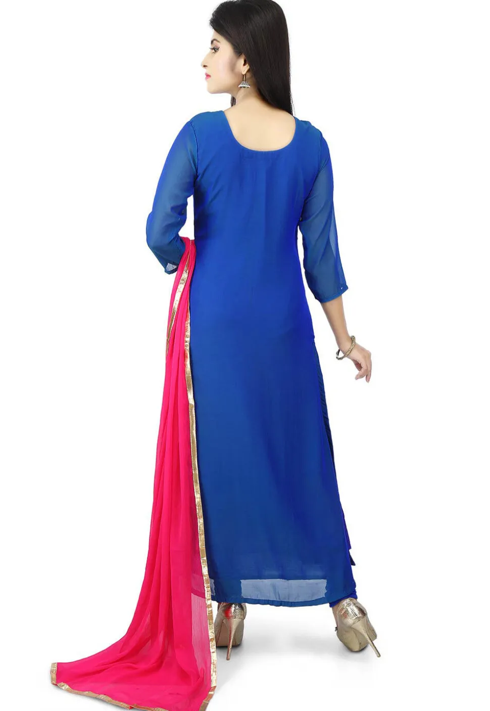 Plain Georgette Straight Suit in Blue