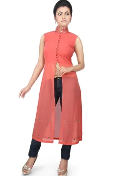 Plain Georgette Tunic in Coral Pink