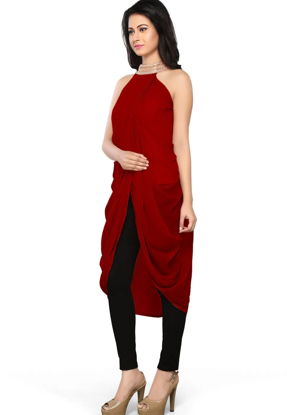 Plain Georgette Tunic in Red