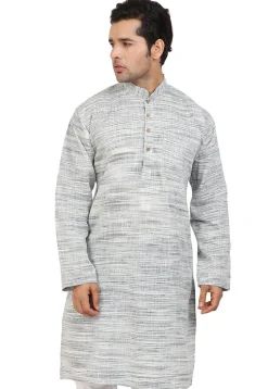 Plain Handloom South Cotton Slub Kurta in Grey and Off White