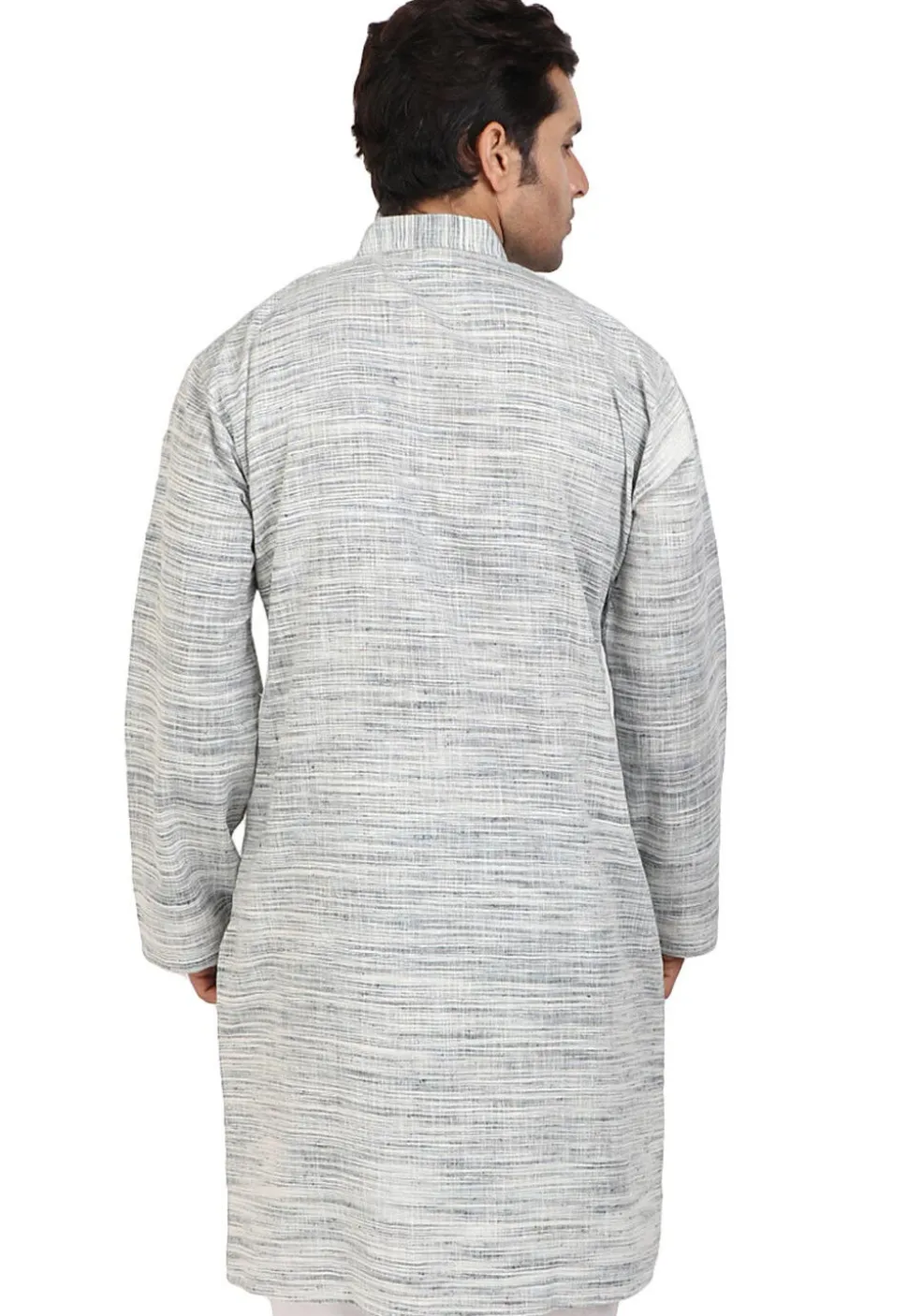Plain Handloom South Cotton Slub Kurta in Grey and Off White
