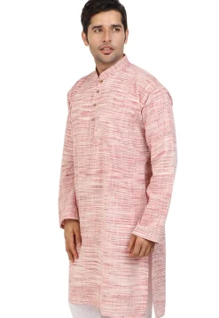 Plain Handloom South Cotton Slub Kurta in Pink and Off White