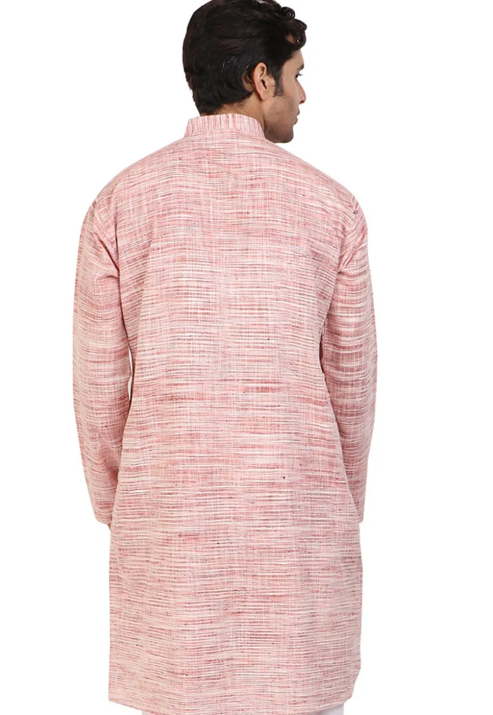 Plain Handloom South Cotton Slub Kurta in Pink and Off White