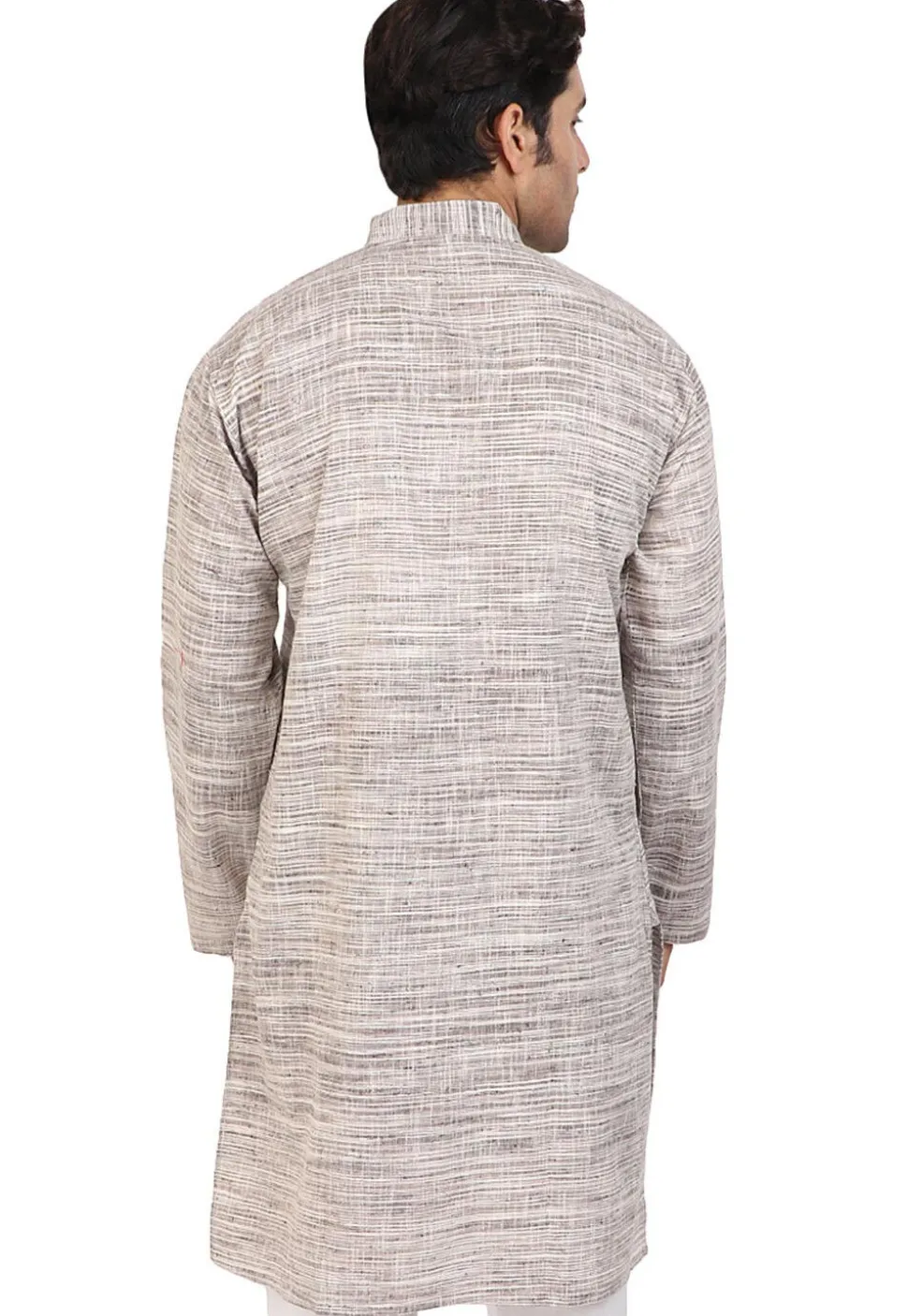 Plain Handloom South Cotton Slub Kurta in Fawn and Off White