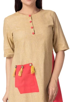 Plain Linen Cotton A Line Suit in Light Beige