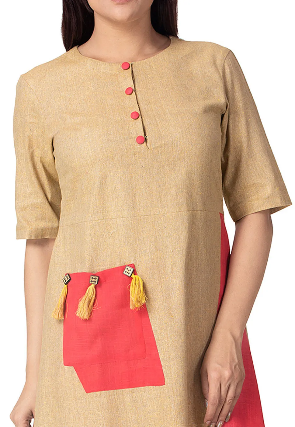 Plain Linen Cotton A Line Suit in Light Beige