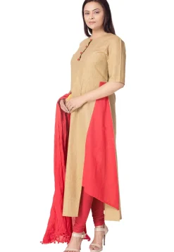 Plain Linen Cotton A Line Suit in Light Beige