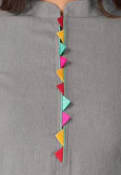 Plain Linen Cotton Straight Kurta in Grey