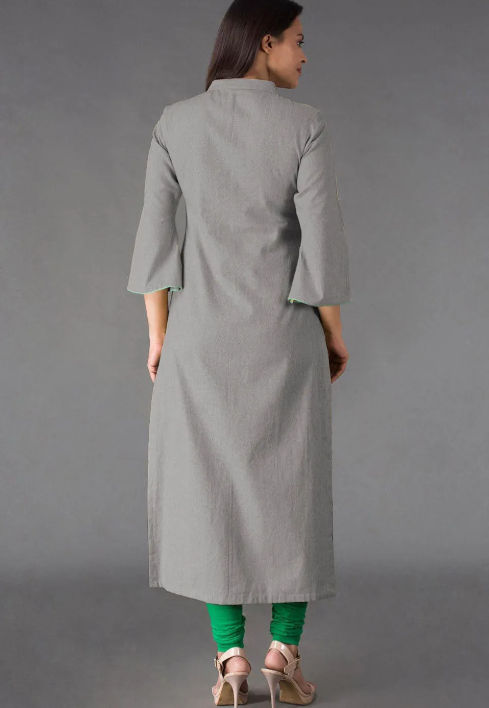 Plain Linen Cotton Straight Kurta in Grey