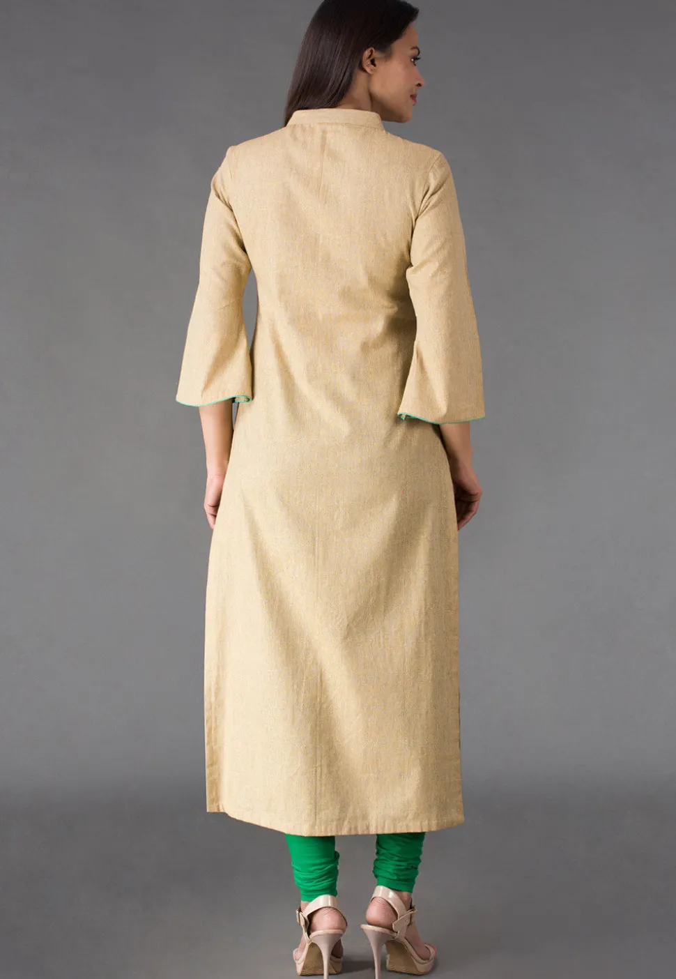 Plain Linen Cotton Straight Suit in Beige