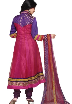 Plain Net Anarkali Suit in Red