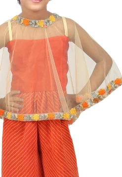 Plain Net Cape Top Set in Beige