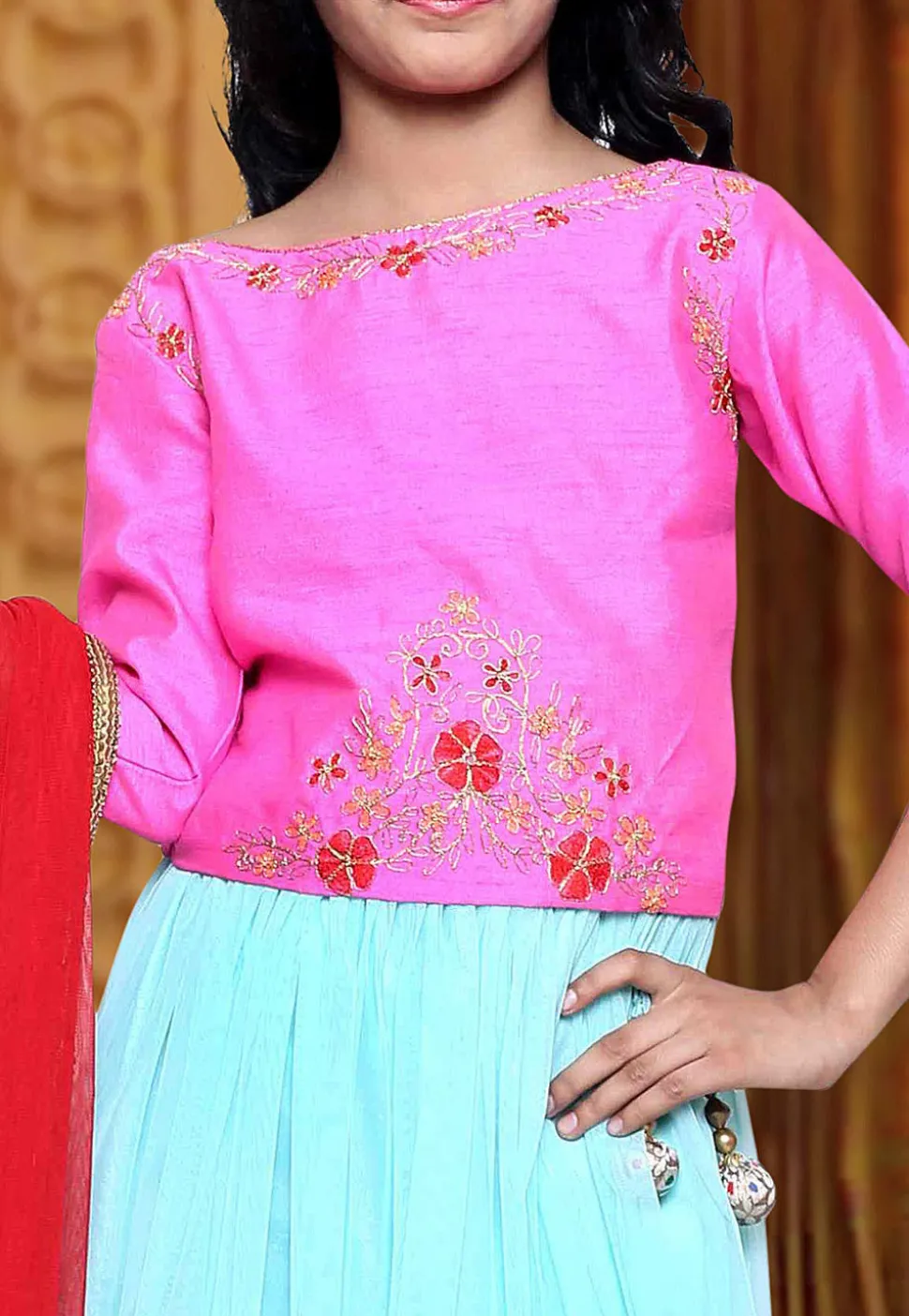 Plain Net Circular Lehenga in Sky Blue