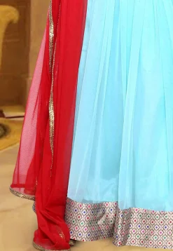 Plain Net Circular Lehenga in Sky Blue