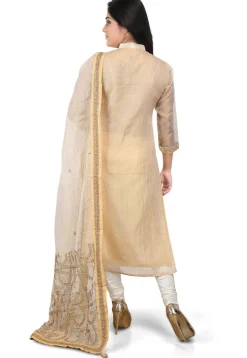 Plain Pure Kota Silk Straight Cut Suit in Beige