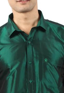 Plain Pure Silk Shirt in Dark Green
