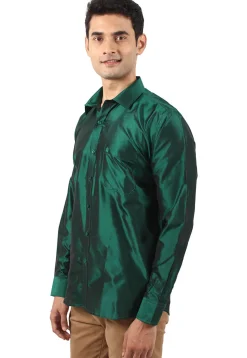 Plain Pure Silk Shirt in Dark Green