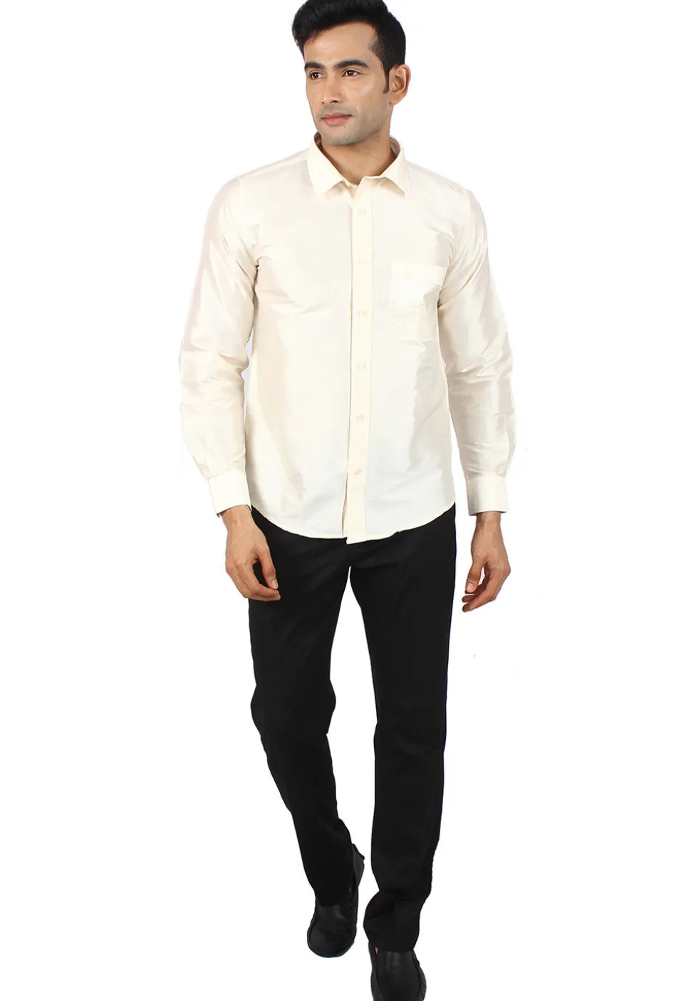Plain Raw Silk Shirt in Cream