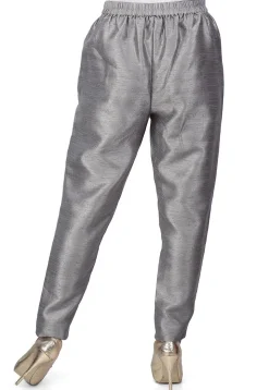 Plain Raw Silk Straight Pant in Grey