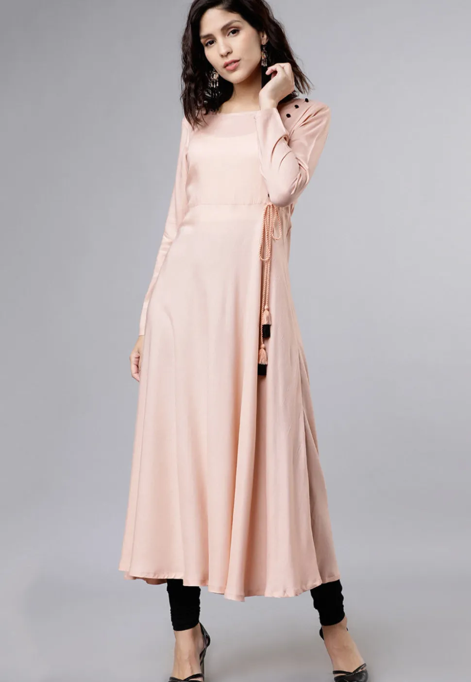Plain Rayon A Line Kurta in Baby Pink