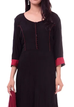 Plain Rayon Abaya Style Suit in Black