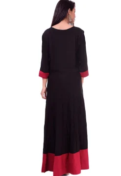 Plain Rayon Abaya Style Suit in Black