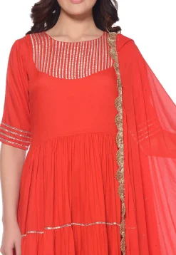 Plain Rayon Anarkali Suit in Red