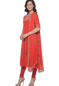 Plain Rayon Anarkali Suit in Red