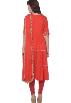 Plain Rayon Anarkali Suit in Red