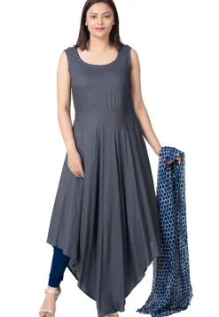 Plain Rayon Asymmetric Anarkali Suit in Blue
