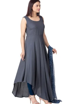Plain Rayon Asymmetric Anarkali Suit in Blue