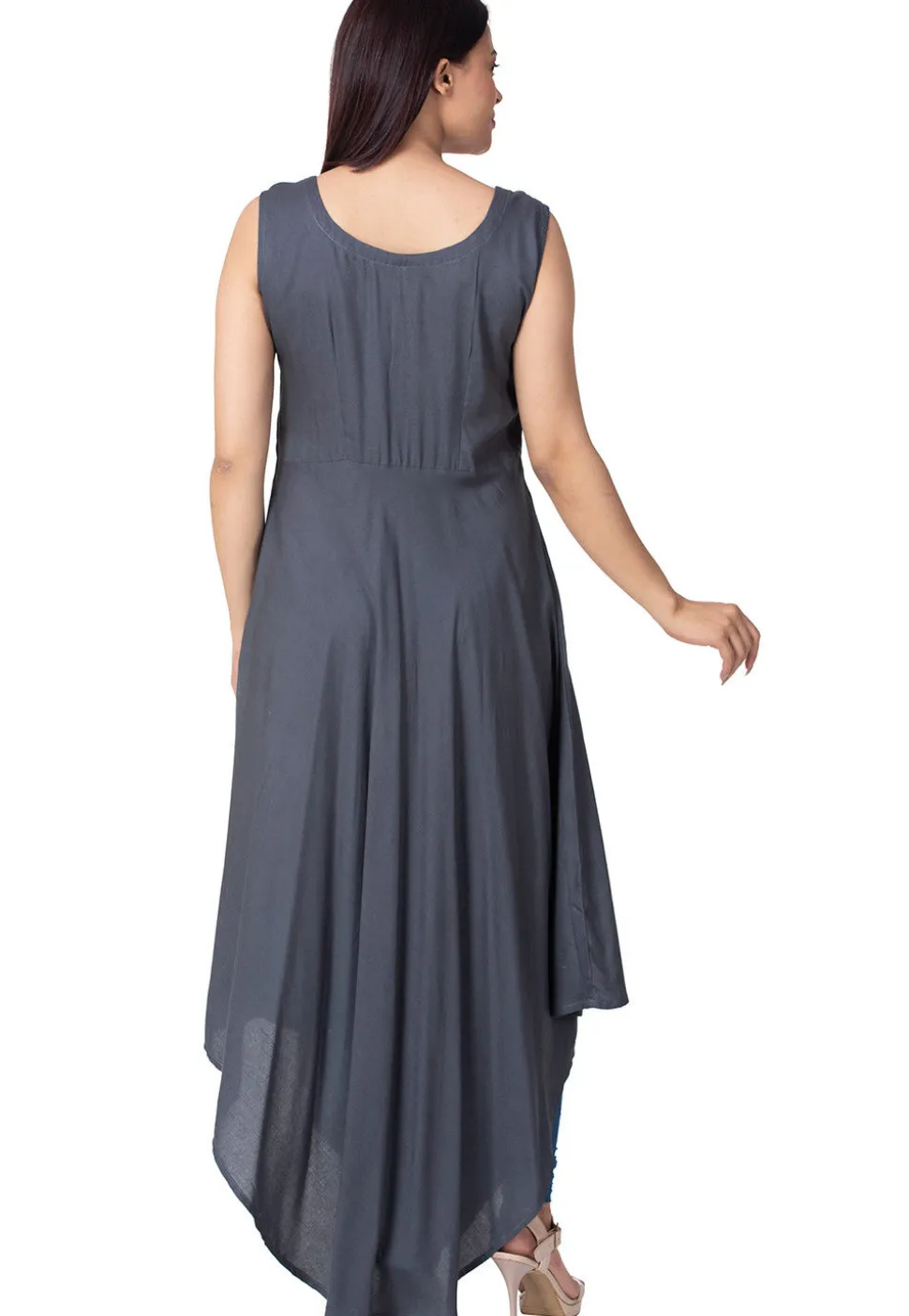 Plain Rayon Asymmetric Anarkali Suit in Blue