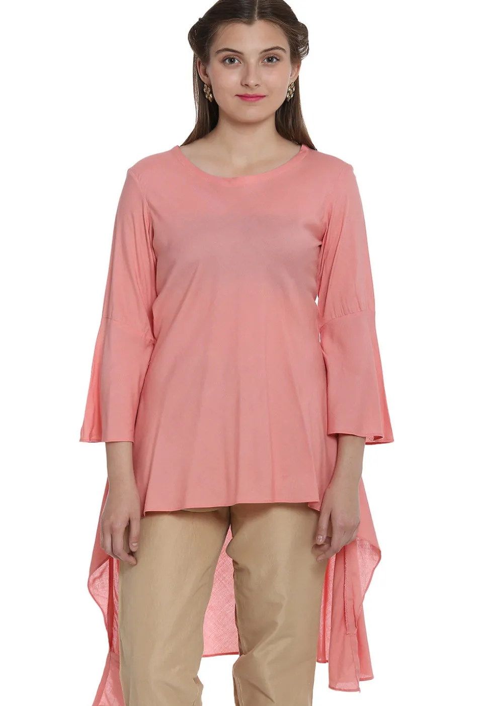 Plain Rayon Asymmetric Tunic in Peach