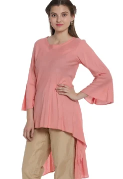 Plain Rayon Asymmetric Tunic in Peach