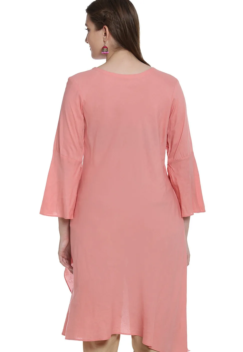 Plain Rayon Asymmetric Tunic in Peach