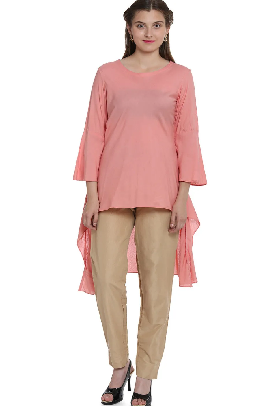 Plain Rayon Asymmetric Tunic in Peach