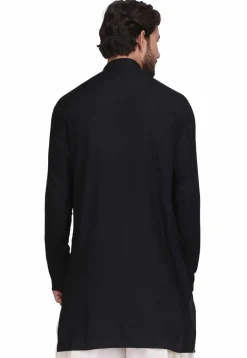 Plain Rayon Straight Kurta in Black
