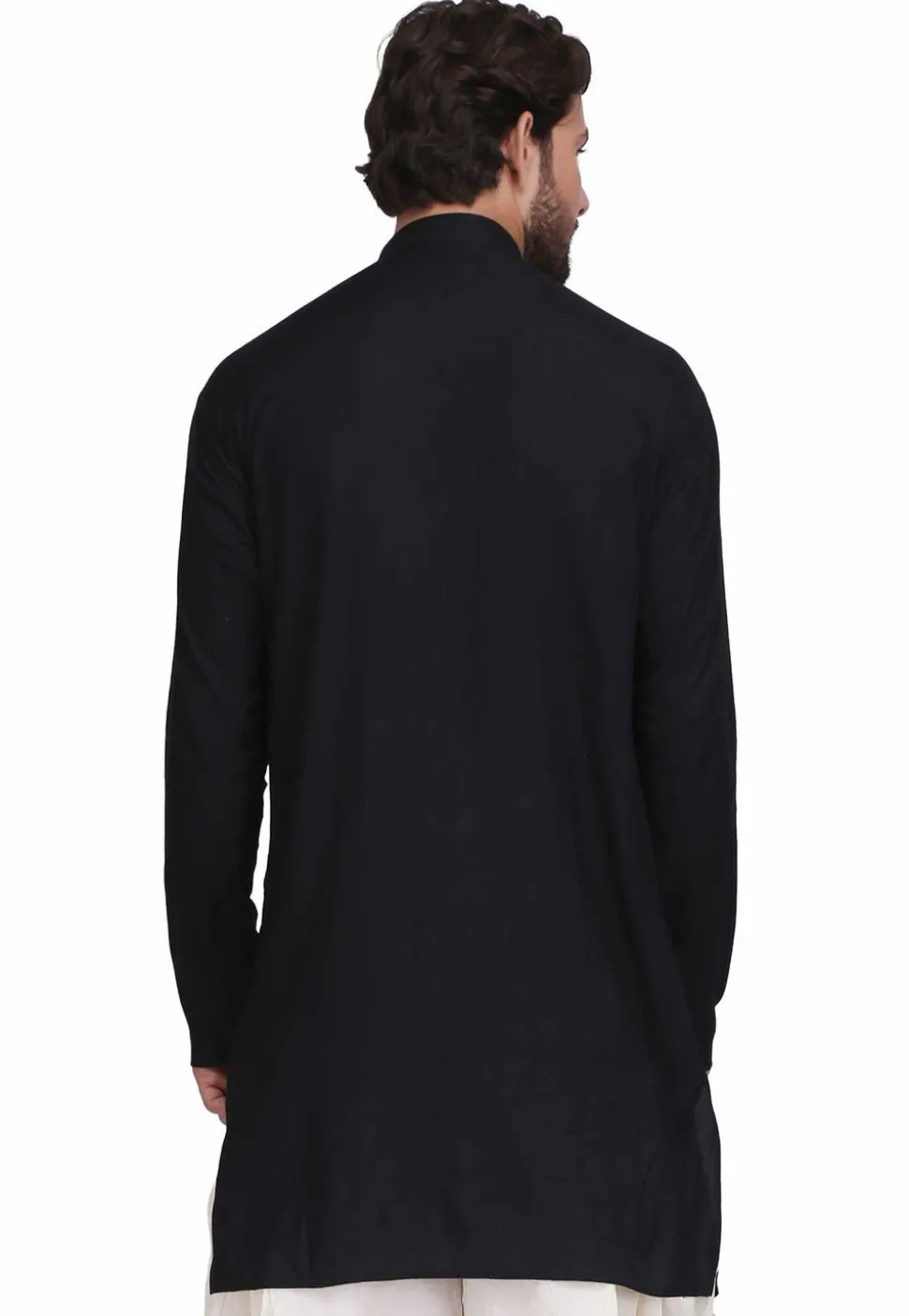 Plain Rayon Straight Kurta in Black