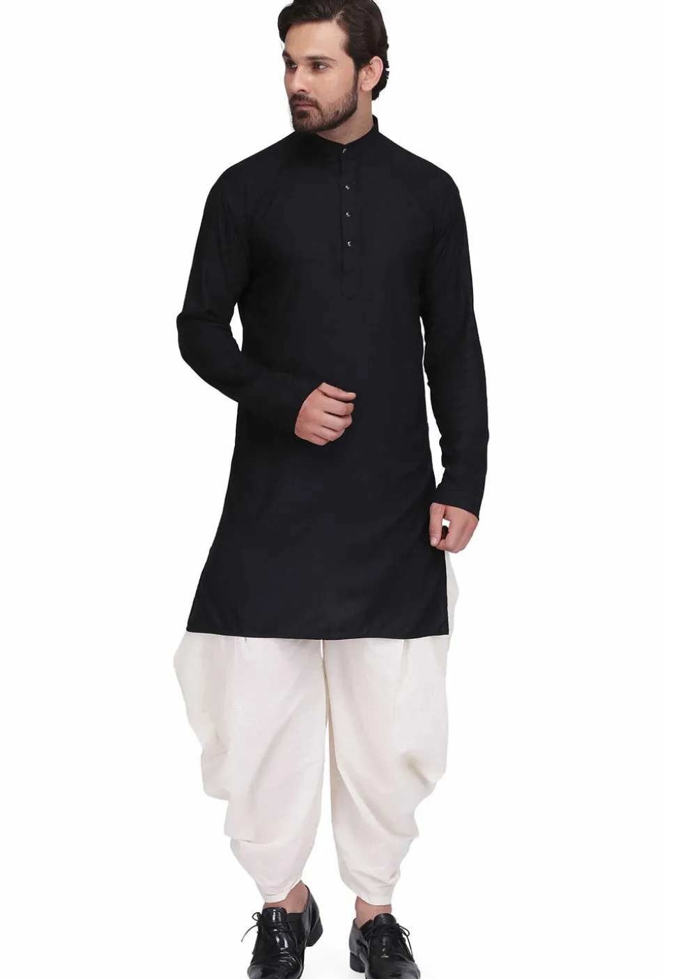 Plain Rayon Straight Kurta in Black