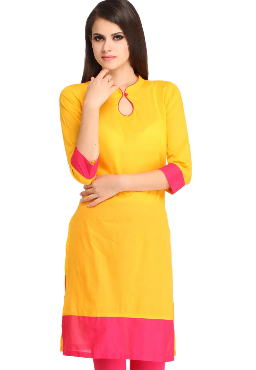 Plain Rayon Straight Kurta in Yellow