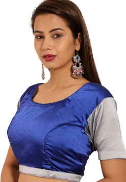 Plain Satin Blouse in Royal Blue and Grey