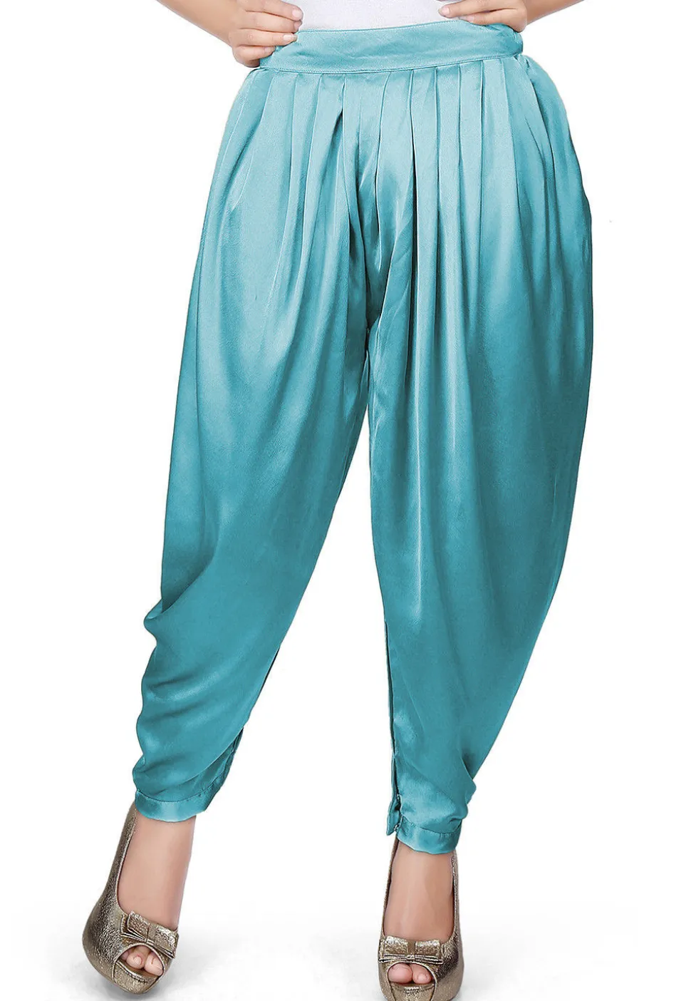 Plain Satin Dhoti Pant in Teal Blue