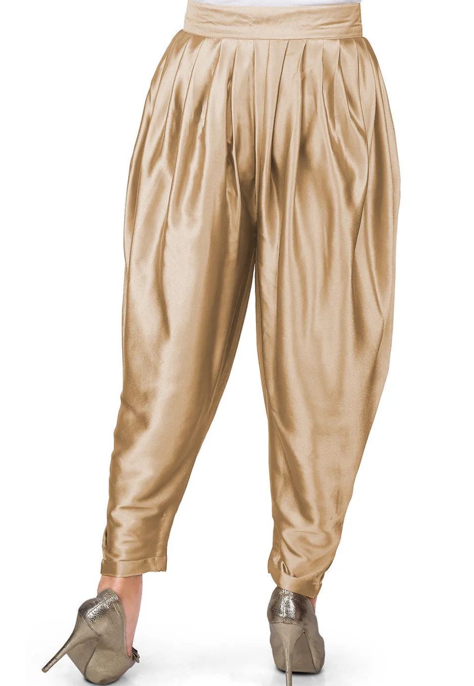 Plain Satin Dhoti Pant in Beige