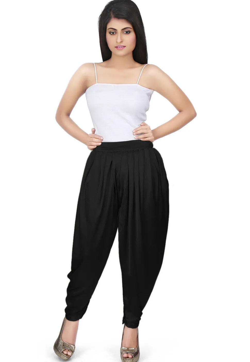 Plain Satin Dhoti Pant in Black