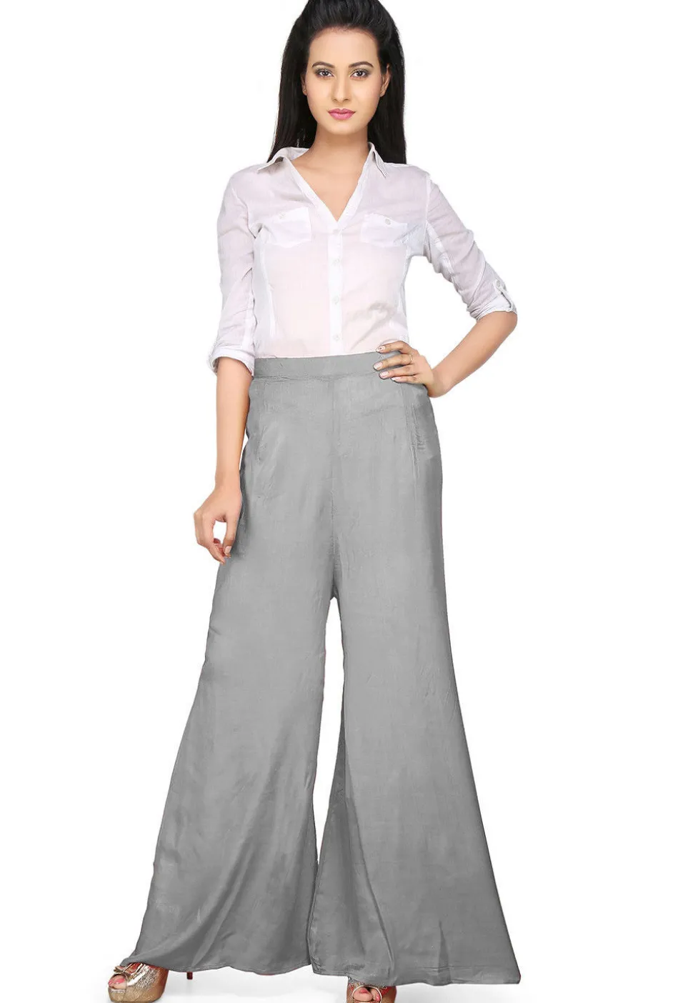 Plain Shantoon Palazzo in Grey