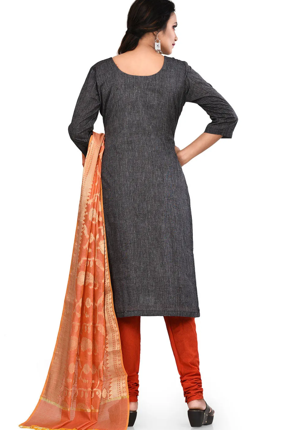 Plain South Cotton Straight Suit in Dark Grey