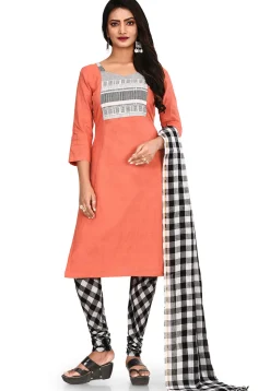 Plain South Cotton Straight Suit in Orange
