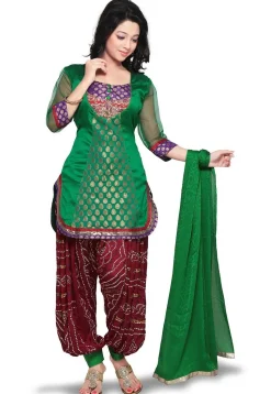 Plain Straight Cut Brocade Suit in Green